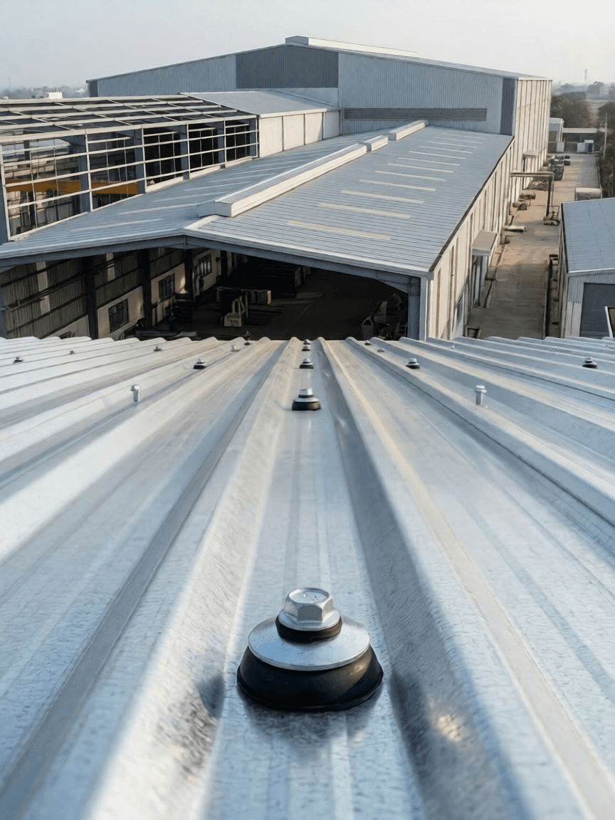 Factory Buildings application using industrial washers and roofing fastening components